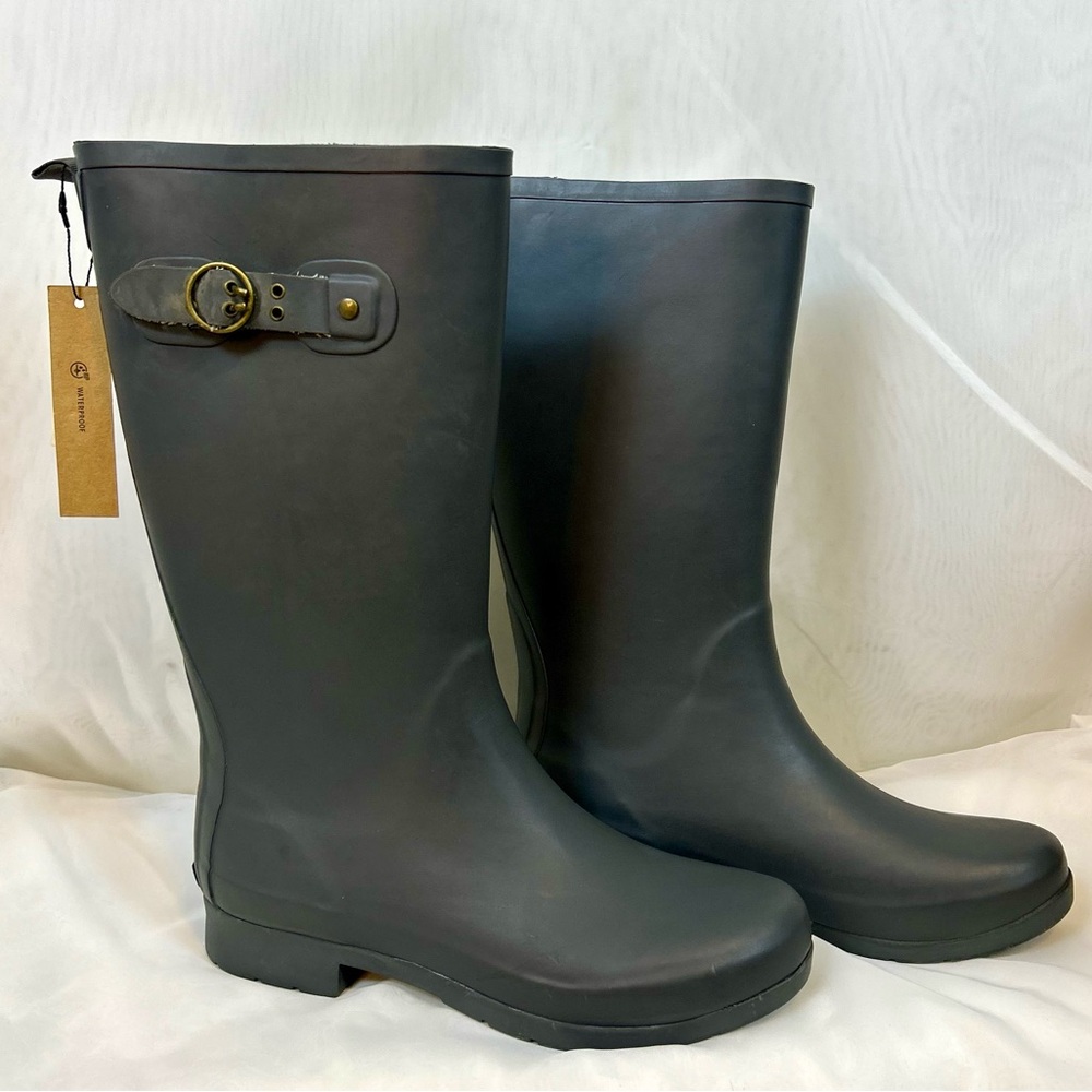 Chooka Eastlake Classic Tall Rain Boot - Matte Gray w/ Bronze Side Buckle / Sz 9